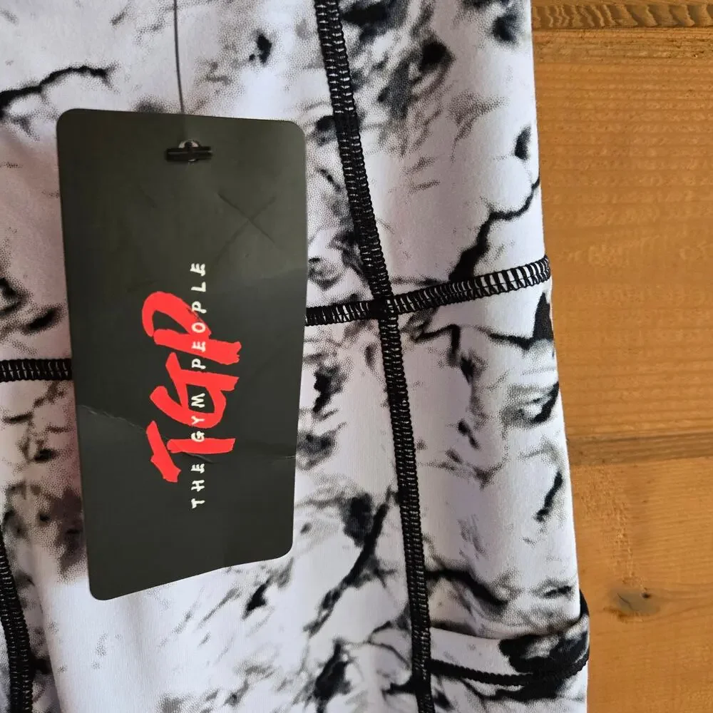 The Gym People Legging High Waist Yoga Pant Tummy Control Marble White NWT XS - Picture 5 of 5